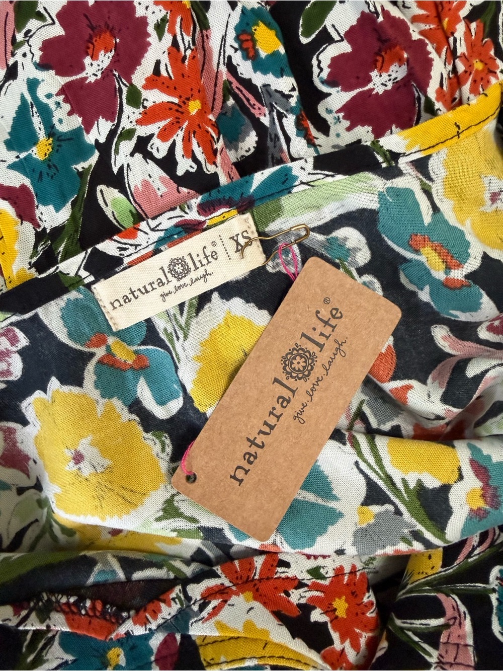 Natural Life V Neck Maxi Dress Tropical Garden Roses Floral XS NWT Rayon - Picture 8 of 11
